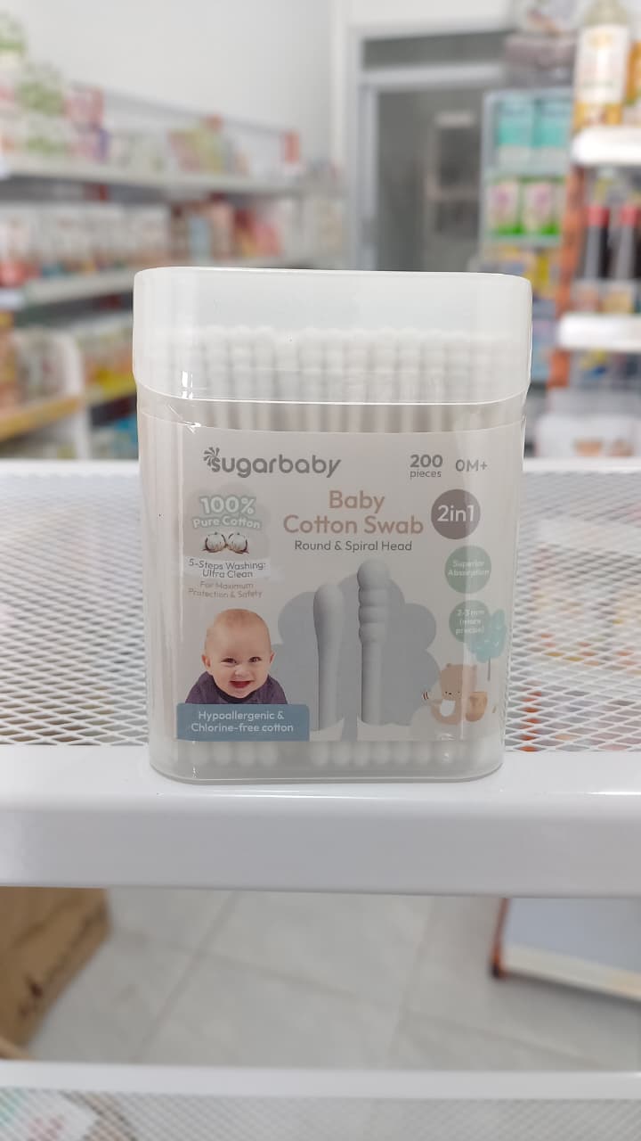 Sugarbaby Baby Cotton Swab 2in 1 Mix Type 200PCS Round & Spiral Head