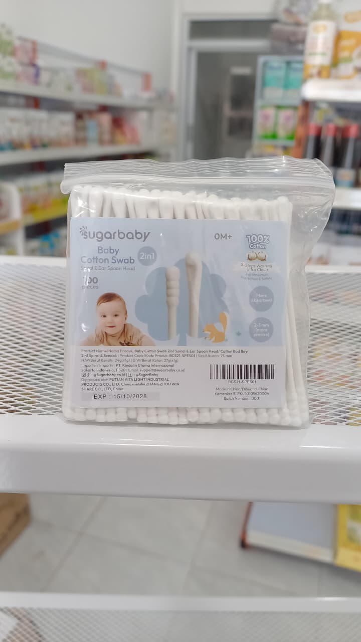 Sugarbaby baby Cotton Swab 2in1 Spiral & Ear Spoon Head 100 PCS