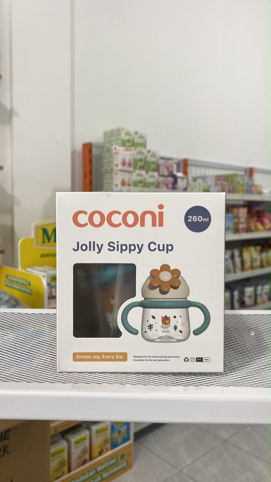 COCONI Jolly Sippy Cup 260mL BONUS Strap Teether / Pacifier | Botol Minum Bayi Anak Bahan Dengan Sedotan Pemberat PP BPA FREE - BLUE