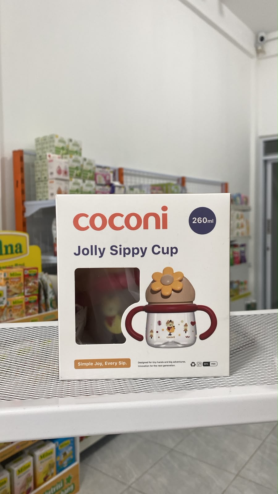COCONI Jolly Sippy Cup 260mL BONUS Strap Teether / Pacifier | Botol Minum Bayi Anak Bahan Dengan Sedotan Pemberat PP BPA FREE - RED