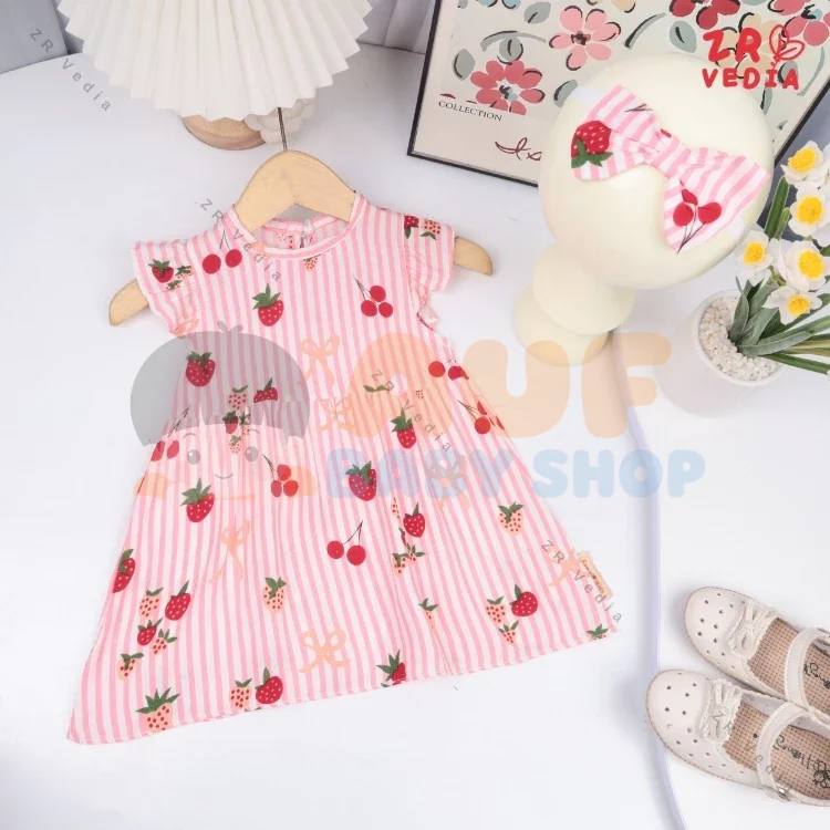 Dress Arabella (Strawberry Candy) 3-12 Bulan