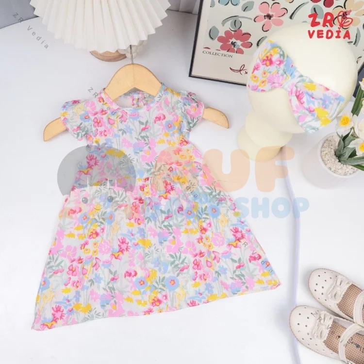 Dress Arabella (Sky Flora) 3-12 Bulan