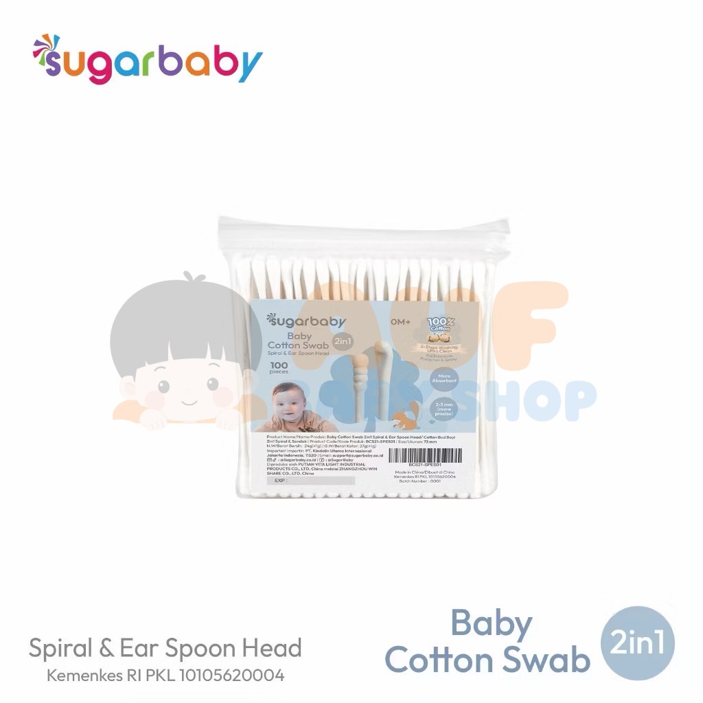 Sugarbaby baby Cotton Swab 2in1 Spiral & Ear Spoon Head 100 PCS