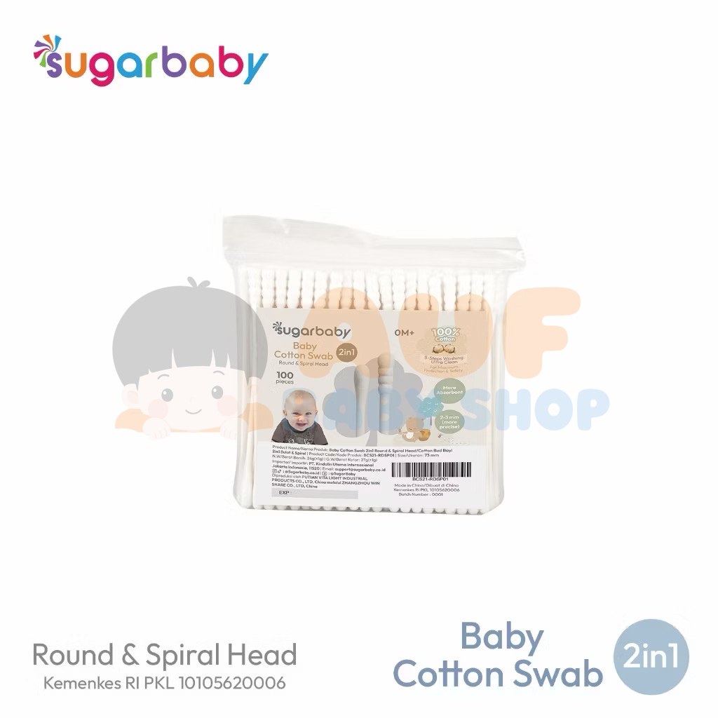Sugarbaby Baby Cotton Swab 2in1 Round & Spiral Head 100PCS
