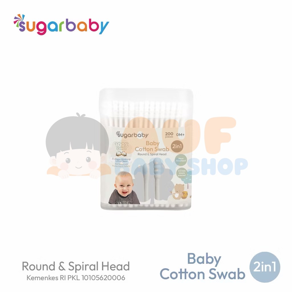 Sugarbaby Baby Cotton Swab 2in 1 Mix Type 200PCS Round & Spiral Head