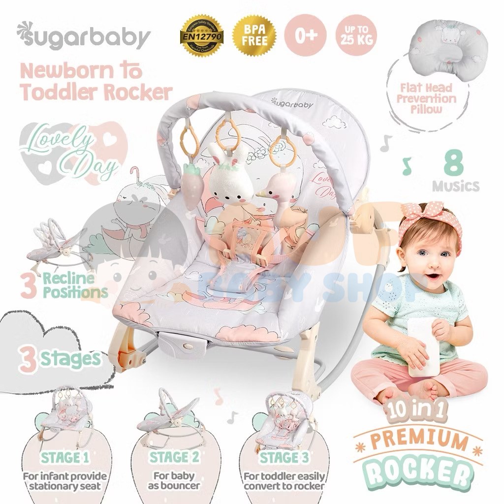Sugarbaby 10-IN-1 Premium Rocker - Grey Lovely Day