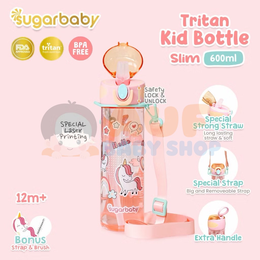 Sugarbaby Tritan Kid Bottle Slim 600 ml - Pink Unicorn
