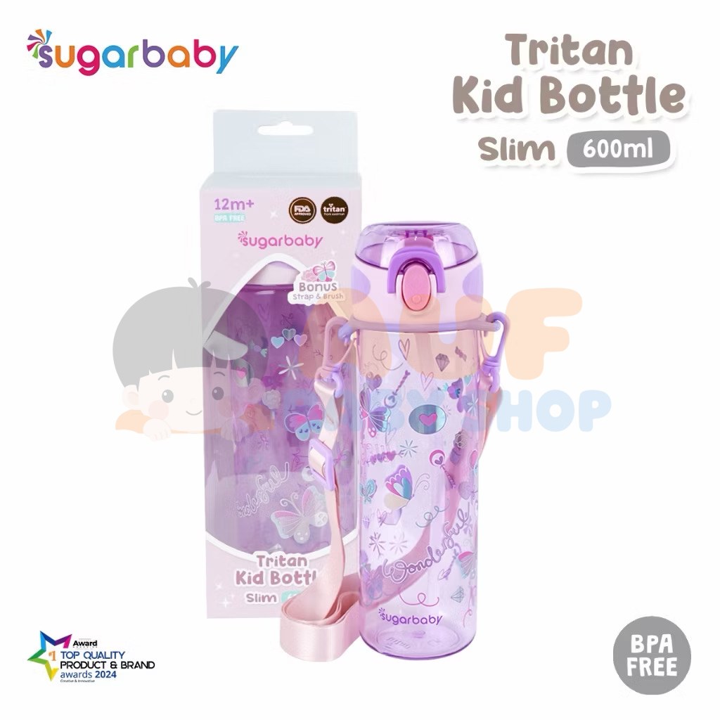 Sugarbaby Tritan Kid Bottle Slim 600 ml - Pink Butterfly