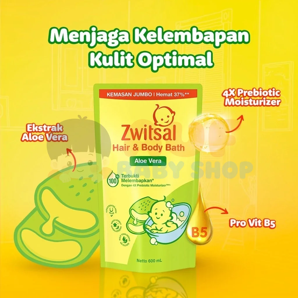 Zwitsal Hair & Body Bath Aloevera 600ml