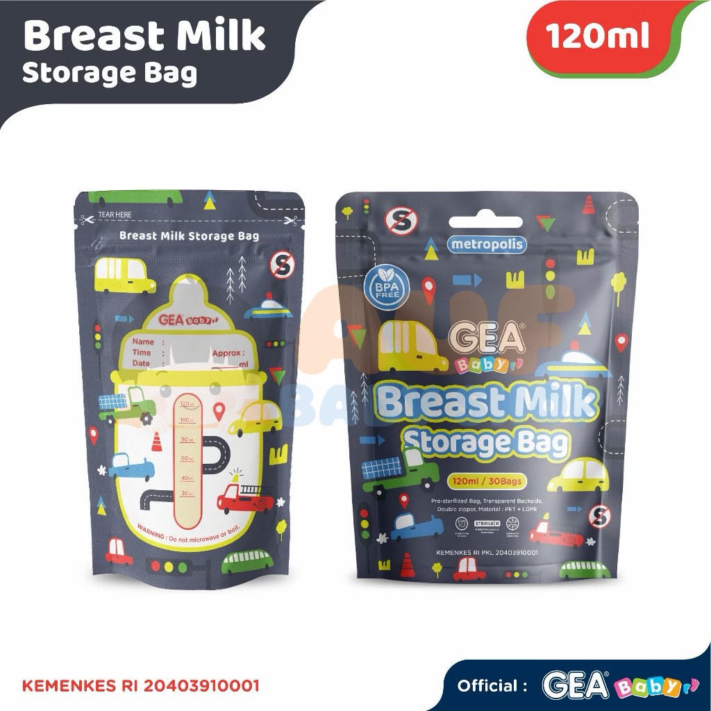 GEA BABY 120ML POUCH (METROPOLIS DARK GREY) BREAST MILK STORAGE BAG PATTERN