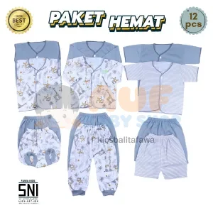 12 PCS Paket Baju Bayi New Born 0-3 Bulan SNI (Grey)