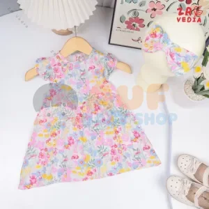 Dress Arabella (Sky Flora) 3-12 Bulan